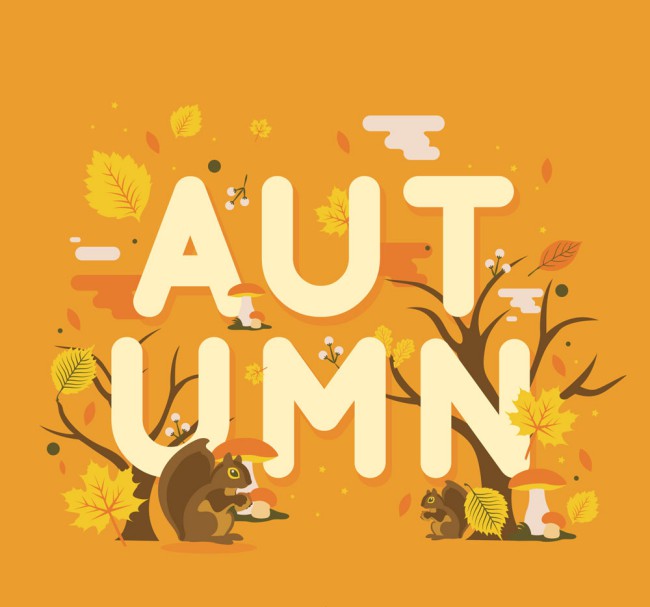 创意松鼠和树叶装饰秋季艺术字矢量图16素材网精选