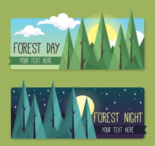 2款森林白天和黑夜banner矢量素材16素材网精选