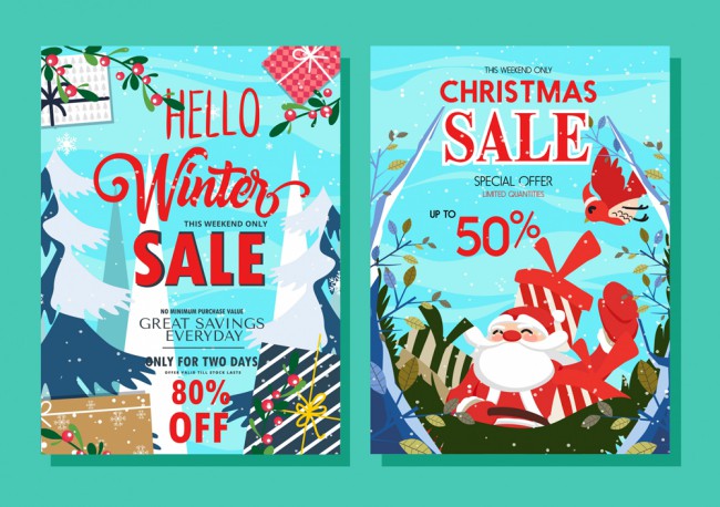 2款彩色圣诞节促销海报矢量图素材中国网精选