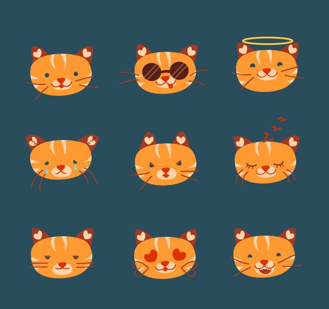 9款可爱橘色猫咪表情头像矢量素材普贤居素材网精选