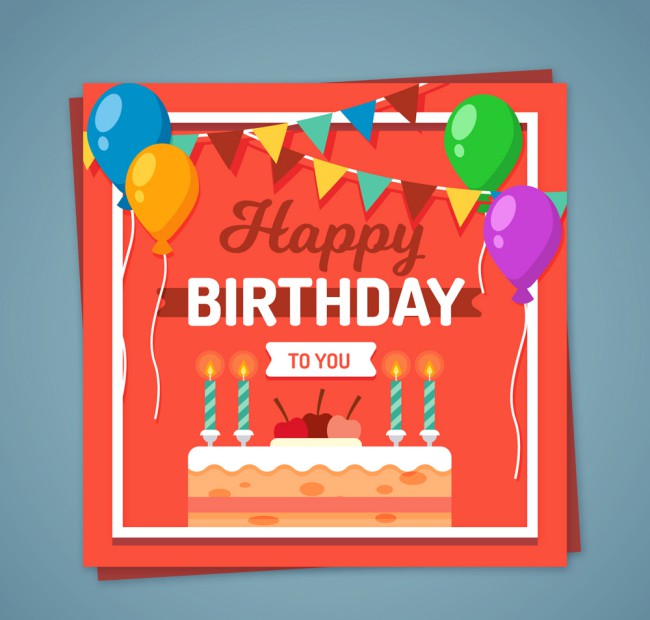 彩色气球和蛋糕生日贺卡矢量素材16图库网精选