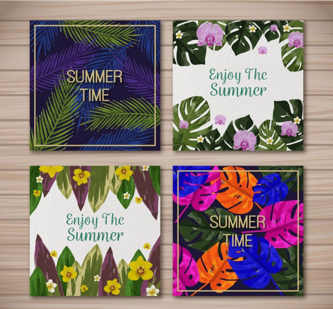 4款彩色夏季花草卡片矢量素材16设计网精选