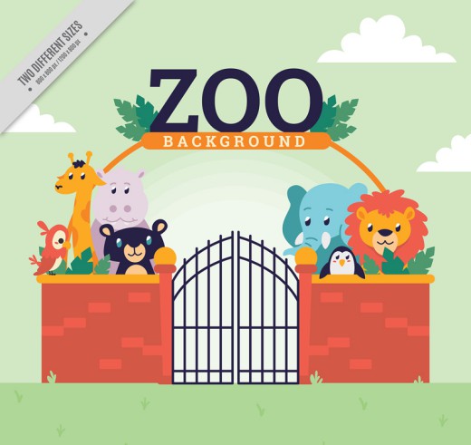 创意动物园大门和动物矢量素材普贤