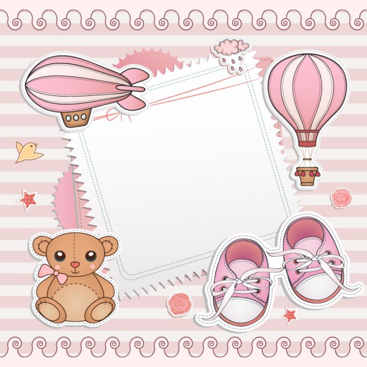 粉色婴儿元素卡片矢量素材16设计网精选