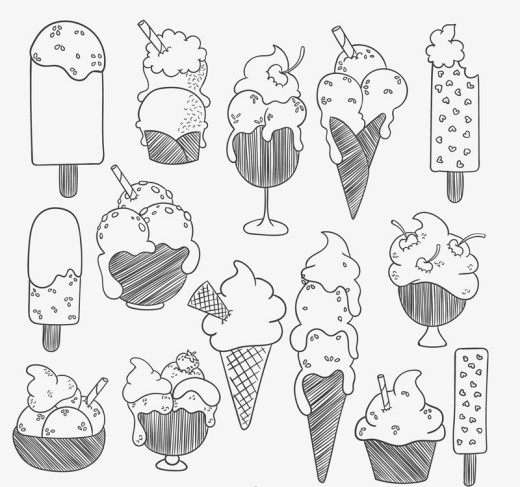 14款手绘冰激凌雪糕设计矢量图普贤