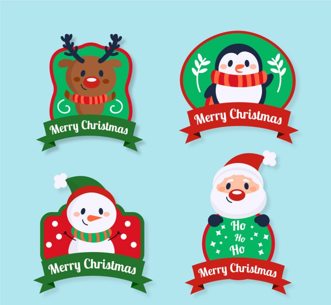 4款可爱圣诞节微笑角色标签矢量素材素材中国网精选