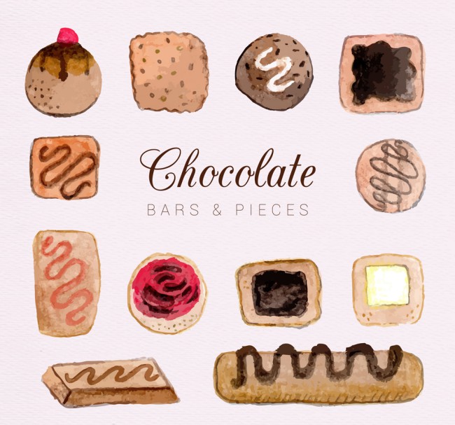 12款手绘巧克力块和巧克力条矢量图普贤居素材网精选