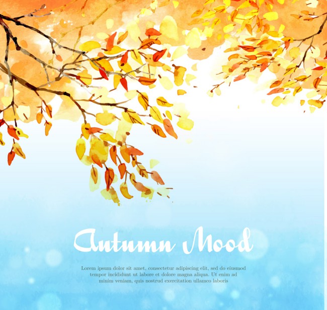 彩绘秋季金色树木树叶矢量素材16素材网精选