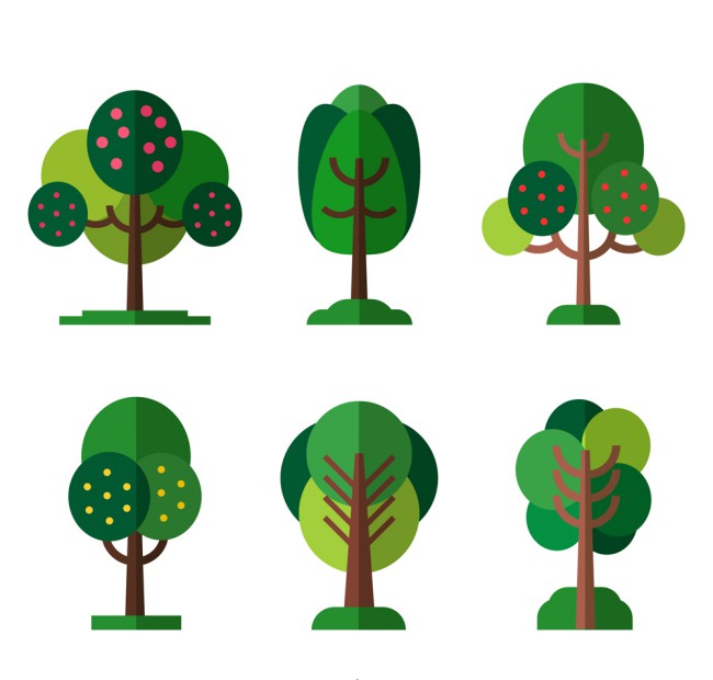 6款扁平化绿色树木设计矢量素材16图库网精选