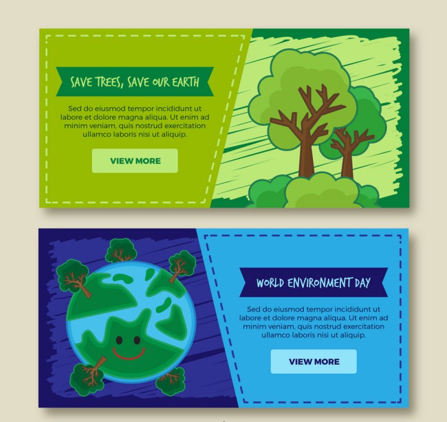 2款彩色世界环境日树木和地球banner矢量图16素材网精选