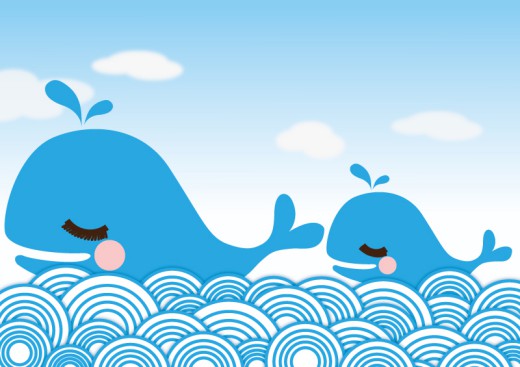 两只蓝色卡通鲸鱼矢量素材素材中国