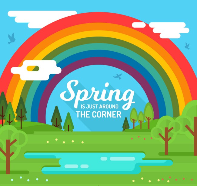 创意春季郊外彩虹风景矢量素材16素材网精选