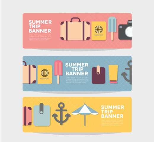 3款创意夏日旅行元素banner矢量图素材中国网精选