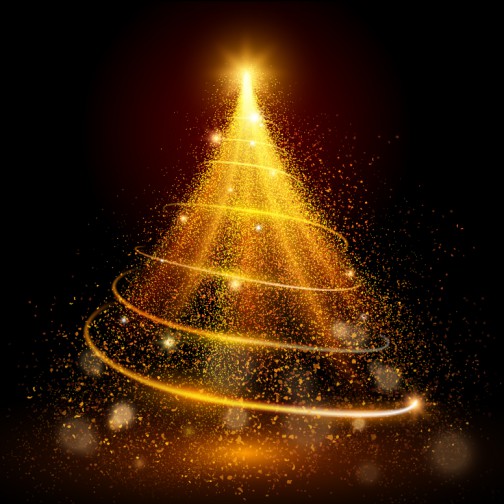 金色螺旋光晕圣诞树贺卡矢量素材16素材网精选