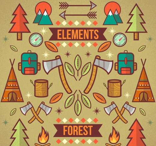 创意森林露营元素插画矢量素材16图库网精选