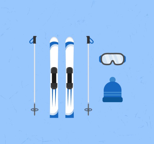蓝色系卡通滑雪设备矢量素材素材天下精选