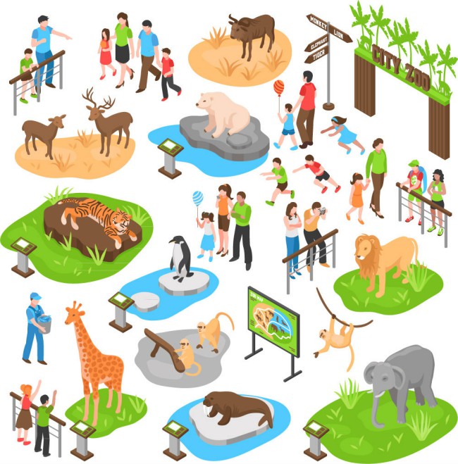 创意立体动物园人物矢量素材16图库网精选