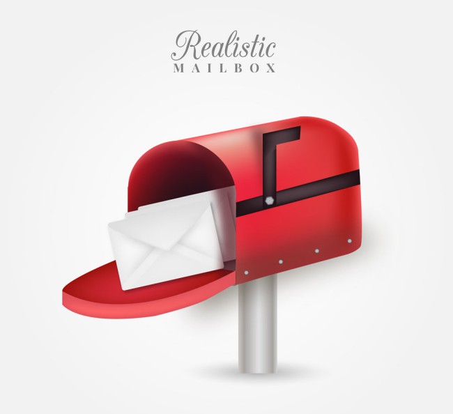 逼真红色信箱和信件矢量素材16设计网精选