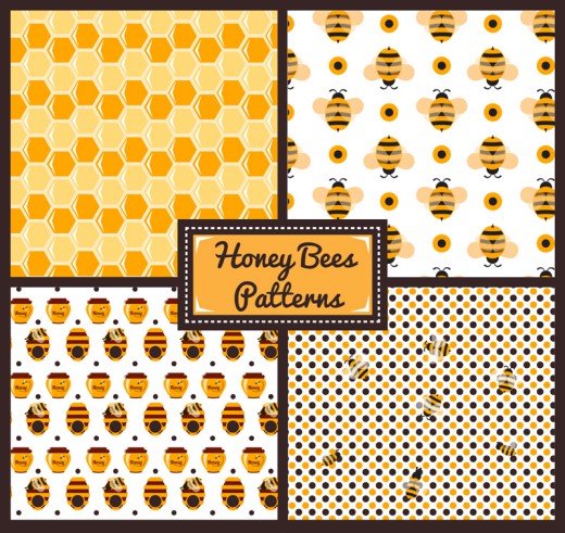 4款创意蜜蜂元素无缝背景矢量图16设计网精选