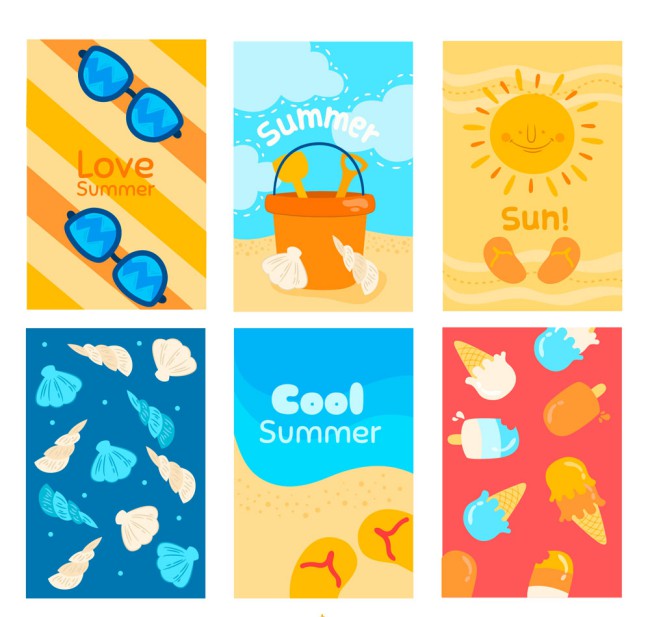 6款彩色夏季度假卡片设计矢量素材素材中国网精选