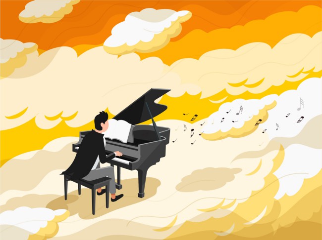 创意云中演奏的钢琴师矢量素材普贤居素材网精选