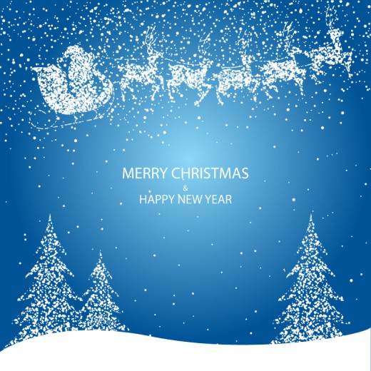 蓝色圣诞雪夜的圣诞雪橇矢量素材16图库网精选