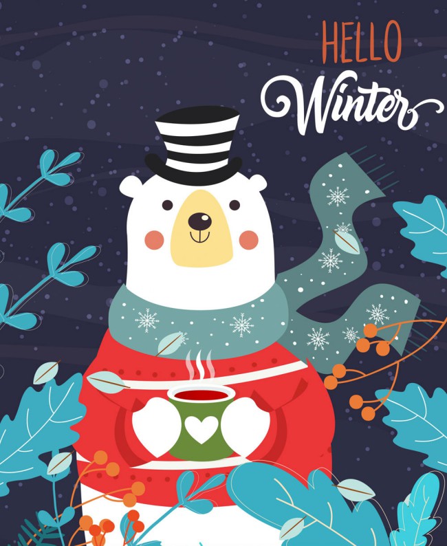 创意冬季喝咖啡的白熊矢量素材16图库网精选