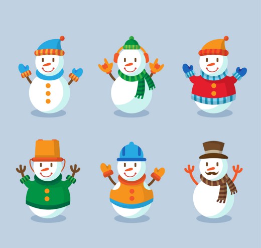 6款卡通笑脸雪人矢量素材16设计网精选