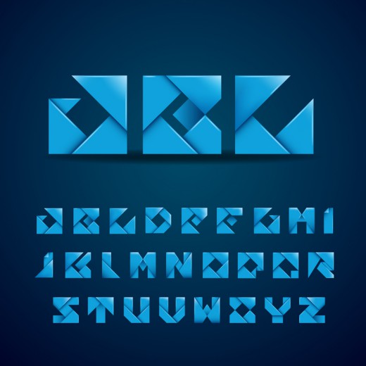 26个蓝色折纸大写字母矢量素材普贤居素材网精选