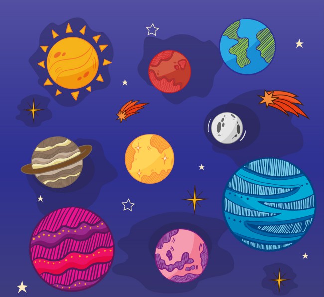 彩色太阳系行星设计矢量素材16素材网精选