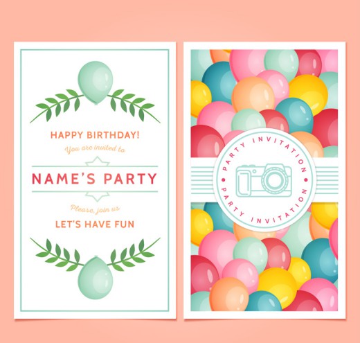 彩色气球派对邀请卡矢量素材16设计网精选
