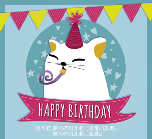 可爱白猫生日贺卡矢量素材16设计网精选