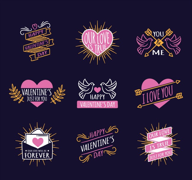 9款彩绘紫色情人节标签矢量素材16图库网精选