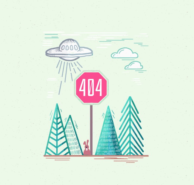 创意404页面飞碟和兔子矢量素材素