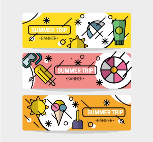 3款彩绘夏季旅行banner矢量素材16素材网精选