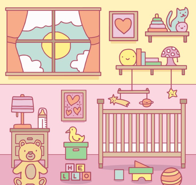 彩绘可爱儿童房布置矢量素材16设计网精选