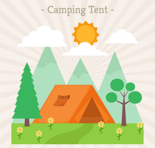 橙色野营的帐篷和郊外风景矢量素材16素材网精选