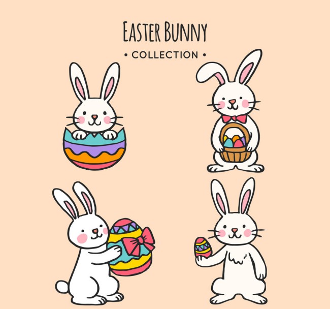 4款彩绘复活节彩蛋兔子矢量素材普贤居素材网精选