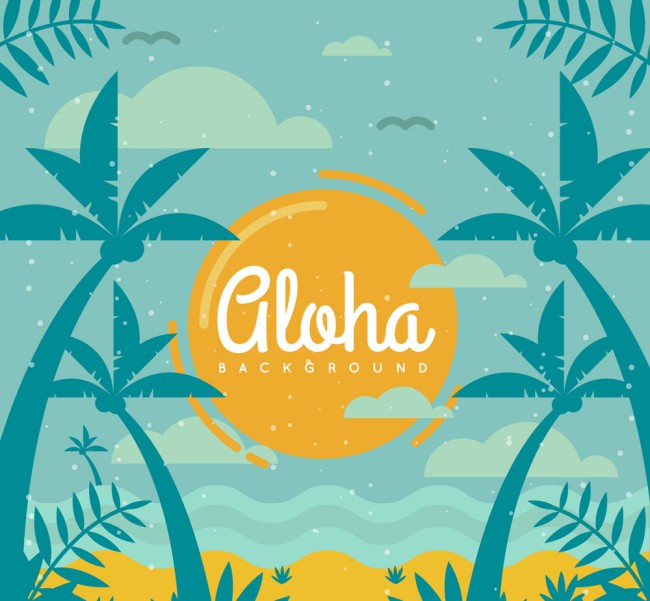 创意夏威夷岛屿椰树剪影矢量素材16图库网精选