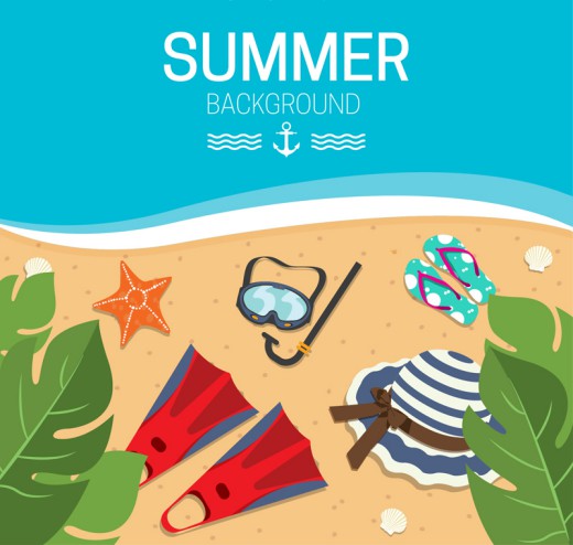 彩色夏季海滩度假物品插画矢量图16设计网精选