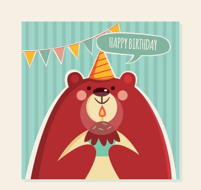可爱棕熊生日祝福卡矢量图素材中国网精选