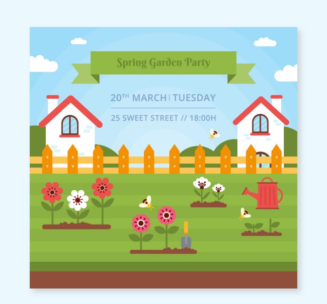 创意春季花园派对邀请卡矢量素材16图库网精选