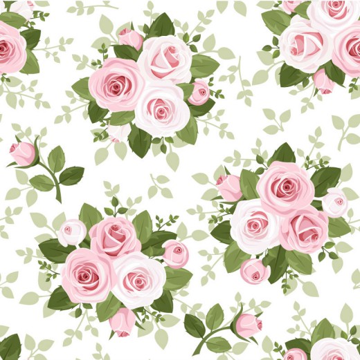粉色玫瑰花束无缝背景矢量图素材天