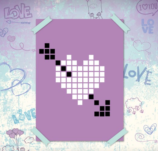 紫色像素风格爱心卡片矢量素材16图