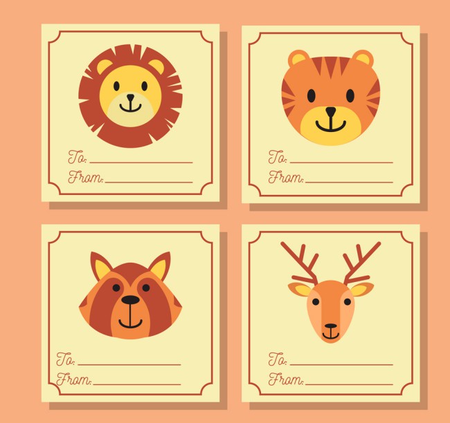 4款创意动物留言卡片矢量素材素材中国网精选