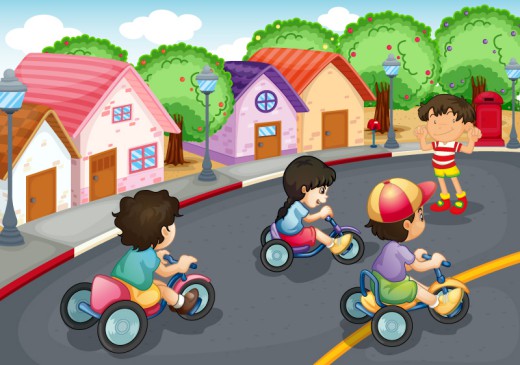 卡通儿童单车比赛矢量素材素材中国