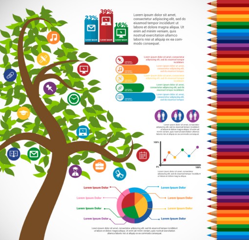 卡通绿树教育信息图矢量图16素材网精选