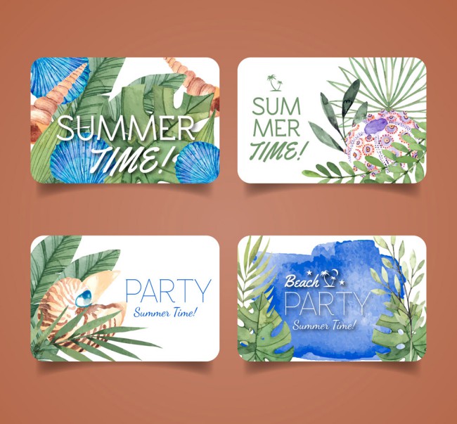 4款彩绘花卉夏季沙滩派对卡片矢量图16素材网精选