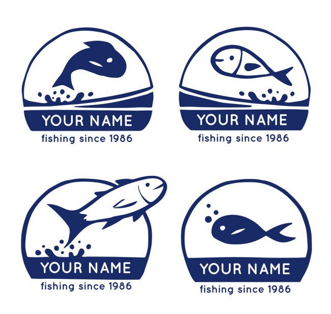 4款深蓝色鱼类标志矢量素材16图库网精选