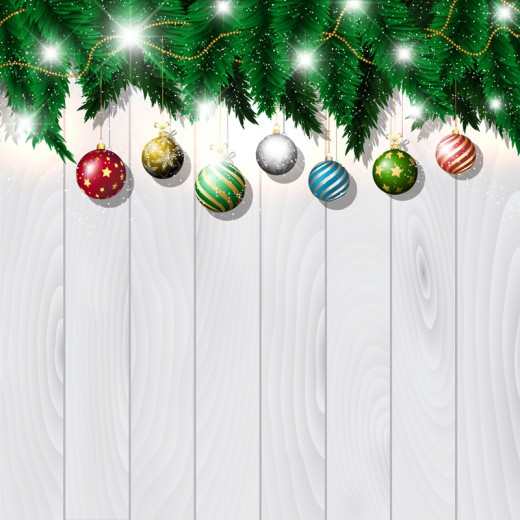 精美圣诞球和木板背景矢量图普贤居素材网精选